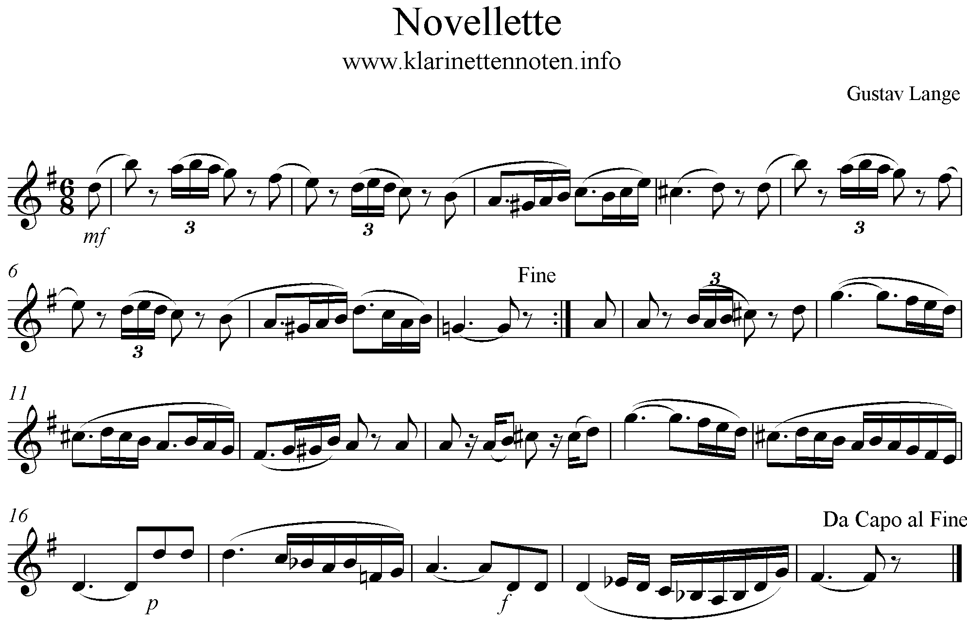 Novellette Gustav Lange- Clarinet, Klarinette